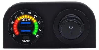 Produktbild von ProRide 12V USB-Autolader, 2 Ports, mit Schalter & Voltmeter, QC3.0