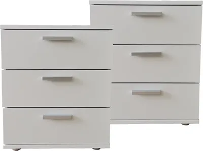 Produktbild von Nachtkommode 3 Schubladen Nina Weiß 2er-Set