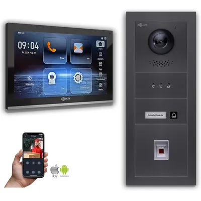 Produktbild von Goliath IP Video Türsprechanlage mit Kamera 10-Zoll Fingerprint Anzeige Anthrazit : 1 Monitor : 10 Zoll Schwarz : Unterputzdose Monitor Anzahl: 1 Monitor Monitor Farbe: 10 Zoll Schwarz Montage: Unterputzdose