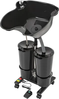 Produktbild von Mobiles Friseurwaschbecken - Haarwaschbecken - Doppelbehälter 10 l - Elektrische Pumpe - Höhenverstellbar - Rollen - EU-Stecker 100–240 V - Schwarz