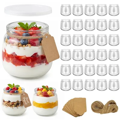 Joghurtgläser 200 ml, 30 Stück, mit Deckel, transparent, Glas