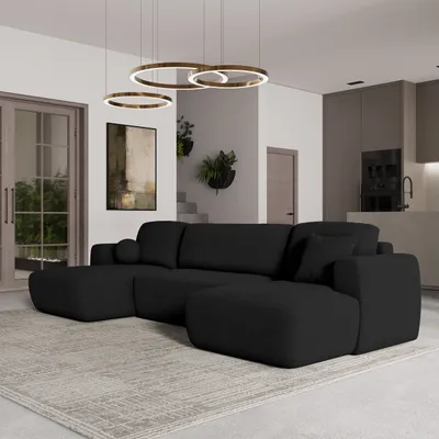 Produktbild von Masseno Ecksofa SENTUM N mit Schlaffunktion U-Form, Sofa mit Bettkasten, Wohnzimmersofa, Couch, Soffa, Bettsofa, Couchgarnitur- Schwarz, NOW OR NEVER 100