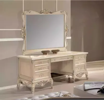 Produktbild von Schminktisch mit Spiegel Schlafzimmer Design Beige Möbel Holz 2tlg. Neu