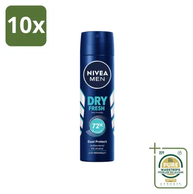 Obrázok produktu pre 10 kusov deodorantu NIVEA MEN Dry Fresh vo forme spreju - 150 ml - balenie
