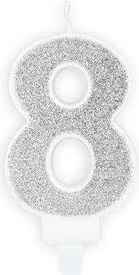 Produktbild von Zahlenkerze Silber, glitzernd, 7cm, Zahl 8