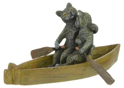 Productafbeelding van A Bronze Sculpture Of 2 Cats In A Rowing Boat