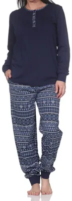 Produktbild von Normann Damen Pyjama lang mit Bündchen im Ethnolook – auch in Übergrößen ; marine , 56