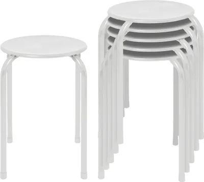Produktbild von Harbour Housewares Stapelhocker aus Metall – Mattweiß – 6er-Pack