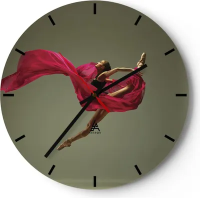 Produktbild von Wanduhr - Rund - Glasuhr - Tänzer Ballett Künstler - 30x30cm - Schleichendes Uhrwerk - Lautlos - zum Aufhängen bereit - Dekoration Modern - Wanddekoration aus Glas - C3AR30x30-5037