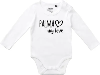 Produktbild von Huuraa Baby Body Palma my love 68 White  Baumwolle Fairtrade Langarmbody Geschenkidee