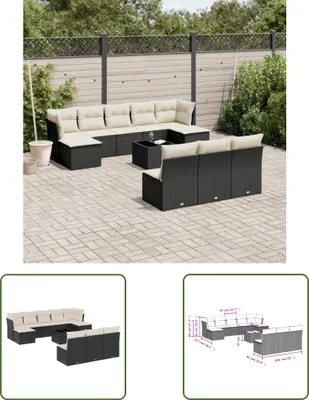 Produktbild von The Living Store 11-tlg. Garten-Sofagarnitur mit Kissen Schwarz Poly Rattan