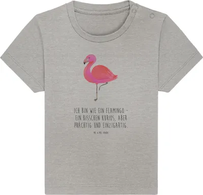 Produktbild von Mr. & Mrs. Panda  T-Shirt Flamingo Classic 12. - 18. Monat - Heather Grey - Geschenk, Organic Baby, Shirt, Stolz, Spruch, Prächtig, Ich, Sohn, Babyshirt, Freundin