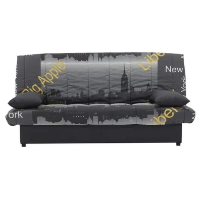 Image de Banquette clic-clac 3 places MILA - Motif New York jaune - Style contemporain - L 190 x P 92 cm