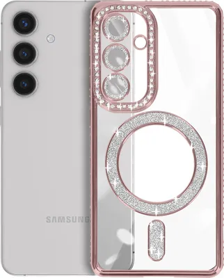 Image de Avizar, coque diamant pour Samsung S24 – Coque MagSafe avec bordure en strass, rose champagne