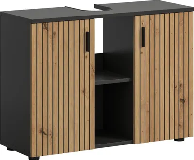 Produktbild von Waschbeckenunterschrank >Mone< in Basalt / Artisan Oak - 80x59x30cm (BxHxT)