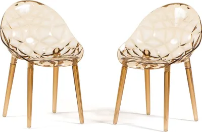 Immagine prodotto di Set di 2 sedie in policarbonato trasparente con effetto diamante, dal design moderno ed elegante, robuste e impilabili, ideali per cucina, sala da pranzo, ufficio o bar - DIAMANTE - Champagne