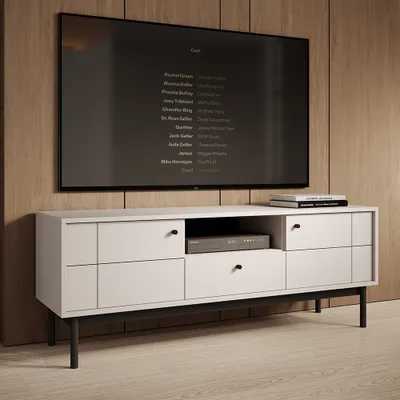 A TV and media console in a living room setting.