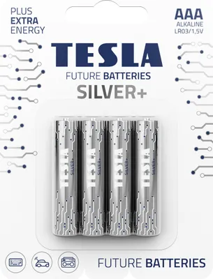 Obrázok produktu pre Tesla SILVER+, Batéria na jedno použitie, AAA, Alkalický, 1,5 V, 4 kusov, Strieborná