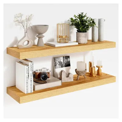 Produktbild von Schweberegal, Wandregal 2er Set, 60 cm Breite, 16,5 cm Tiefe, MDF Holz, für Badezimmer, Küche, Schlafzimmer, Wohnzimmer, Beige, 60 x 16,5 x 3,1 cm
