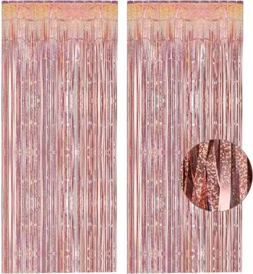 Produktbild von Lametta Vorhang 2 x 1 m, rosegold glitzernd, holographisch Party Deko Fotohintergrund