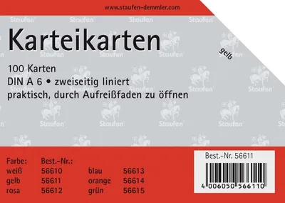Produktbild von Karteikarten A6 liniert 180g/qm gelb VE=20x100 Stück