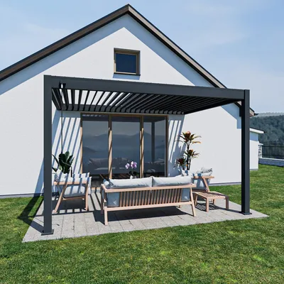 Produktbild von Weide Deluxe Wand-Pergola Voll-Aluminium 3x4m mit Lamellendach anthrazit