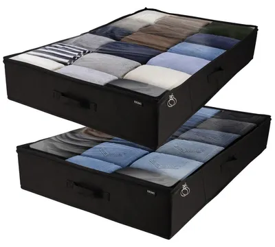 Immagine prodotto di Organizer sotto il letto - Borsa portaoggetti sotto il letto - 100 x 60 x 15 cm - Nero - Per abiti e piumoni