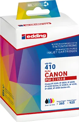 Image de edding 18-410/18-410-01 edding EDD-410 noir, cyan, magenta, jaune Cartouches d'encre compatibles avec Canon PGI-5 BK, CLI-8 C/M/Y, lot de 4