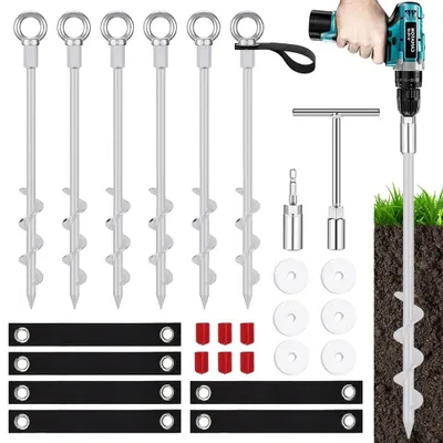 Produktbild von Set von 6 Zeltpflöcken, 36 cm Edelstahl mit Befestigungsband