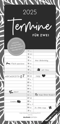 Produktbild von Termine für 2 Black and White 2025 Familienplaner - Timer - Termin-Planer - Couple-Kalender - Familien-Kalender - 22x45