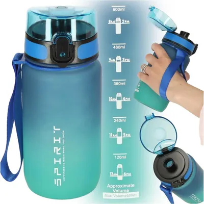 Image de Bouteille d'eau de sport avec paille et poignée, 600 ml, bleu-vert
