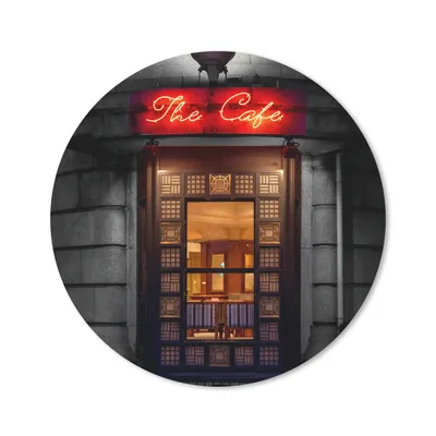 Produktbild von MuchoWow® Mauspad Mousepad Tür - Cafe - Rot - Architektur - Neonlicht 30x30 cm - Mousepads - Maus Mat - Pad - Mausunterlage - Tischunterlage - Schreibtischmatten