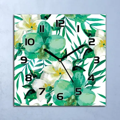 Produktbild von Wanduhr Echt-Glas-Küchenuhr Tropische Blumen Quarz Lautlos 30x30 Deko Bilder
