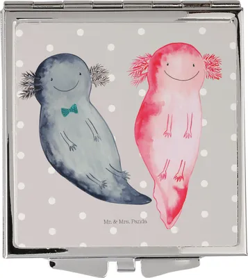 Produktbild von Mr. & Mrs. Panda Kosmetikspiegel Axolotl Freundin - Grau Pastell - Geschenk, glücklich, Handspiegel, Kleiner Spiegel, Taschenspiegel, Schminkspiegel, Frauen, Liebe, Lurch