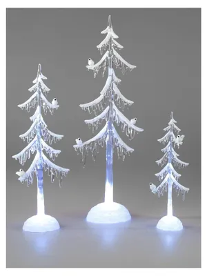 Produktbild von 3er Set LED Dekoobjekt Baum Schnee und Vogel H. 25cm + 35cm + 45cm Formano W25