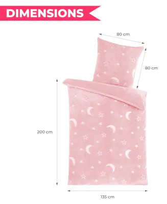Produktbild von Kuscheli® Teddy Plüsch Bettwäsche 135x200, Sterne Kinder-Bettwäsche die im Dunkeln leuchtet Winter Fleece Set Cashmere-Touch Bettbezug, Farbe:Rosa