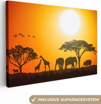 Produktbild von MuchoWow® - Leinwandbilder - Elefant - Wilde Tiere - Afrika, Wandbild, Wanddeko Bilder Wohnzimmer, 90x60cm