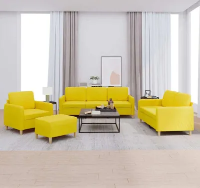 Produktbild von Design Möbel 4-tlg. Sofagarnitur mit Kissen Hellgelb Stoff - 2024 Neu