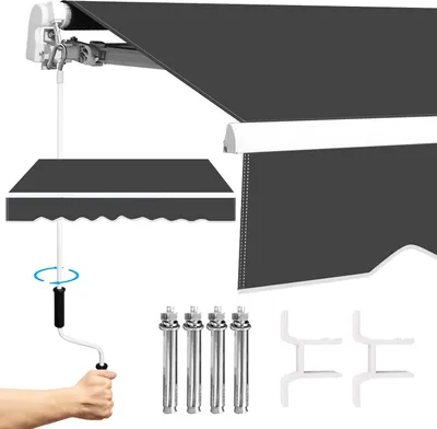 Produktbild von Faziango 300x250cm Sonnenmarkise Gelenkarmmarkise Aluminium Markise Klemmarkise mit Handkurbel Balkonmarkise Sonnenschutz Grau