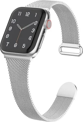 Image de BRACELET POUR APPLE WATCH 1/2/3/4/5/6/7/8/9/SE 38/40/41 mm EN ACIER ARGENTÉ