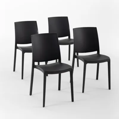 Immagine prodotto di set di 4 sedie impilabili in polipropilene con fibra di vetro per uso esterno e giardino, bar e ristorante, cucina dal design moderno - CARMEN - Nero