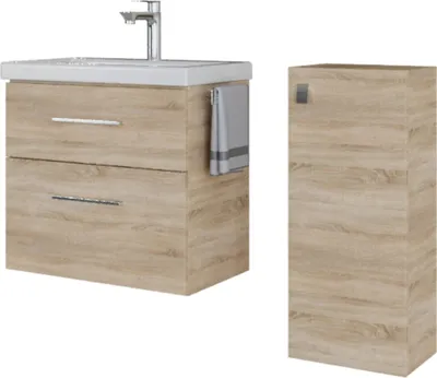 Produktbild von Planetmöbel Badmöbel-Set Waschtisch mit Unterschrank 63 cm. & Midischrank Sonoma Eiche