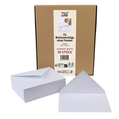 Produktbild von 50 x PresentFill® Briefumschläge C6 ohne Fenster - Diamant Weiß