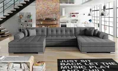 Produktbild von Ecksofa mit Schlaffunktion, Couch für Wohnzimmer, Schlafsofa Sofagarnitur Sofa Eckcouch U-Form Wohnlandschaft mit Bettfunktion VITI (Dunkelgrau  (Sawana05))
