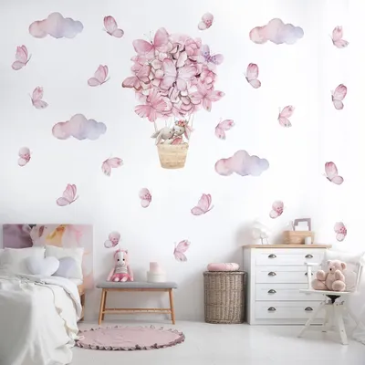 Imagen del producto de Calcomanías para decorar habitaciones infantiles, diseño de mariposa y globo en color rosa, vinilo, removible, juego de 1 unidad, ideal para habitaciones de bebés y niños pequeños