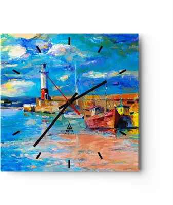 Produktbild von Wanduhr - Quadrat - Glasuhr - Leuchtturm Meer - 30x30cm - Schleichendes Uhrwerk - Lautlos - zum Aufhängen bereit - Dekoration Modern - Wanddekoration aus Glas - C3AC30x30-3693