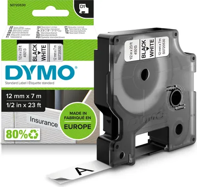 Produktbild von DYMO Original D1-Etikettenband | 12 mm x 7 m |schwarz auf weiß | selbstklebendes Schriftband |Polyster | für LabelManager-Beschriftungsgerät