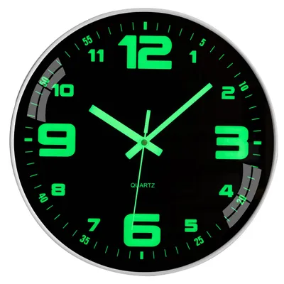 Leuchtende Wanduhr 30 cm, geräuschlos, Glas, modern, batteriebetrieben