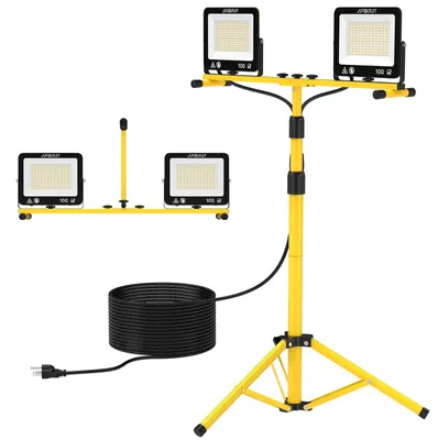 LED-Baustrahler mit Stativ, 2x100W, 27000lm, IP66, höhenverstellbar
