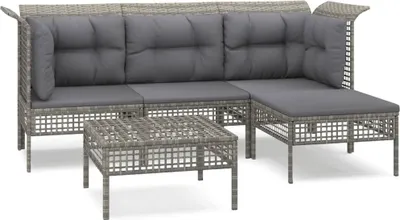 Image de vidaXL Ensemble de salon de jardin 5 pièces avec coussins Gris Poly rotin